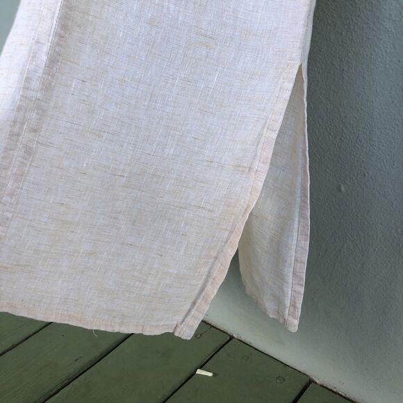 Flax Linen Maxi Dress Women S Cream Sleeveless Midi Relax Side Slits Lagenlook - Picture 8 of 14